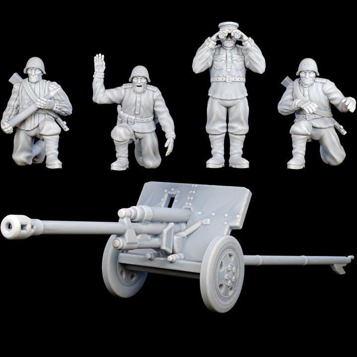WWII Soviet 28mm 1/56 ZiS-3 Anti-Tank Field Gun & Artillery Team