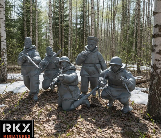 Soviet WW2 Partisan Recon Team - group shot in forest setting