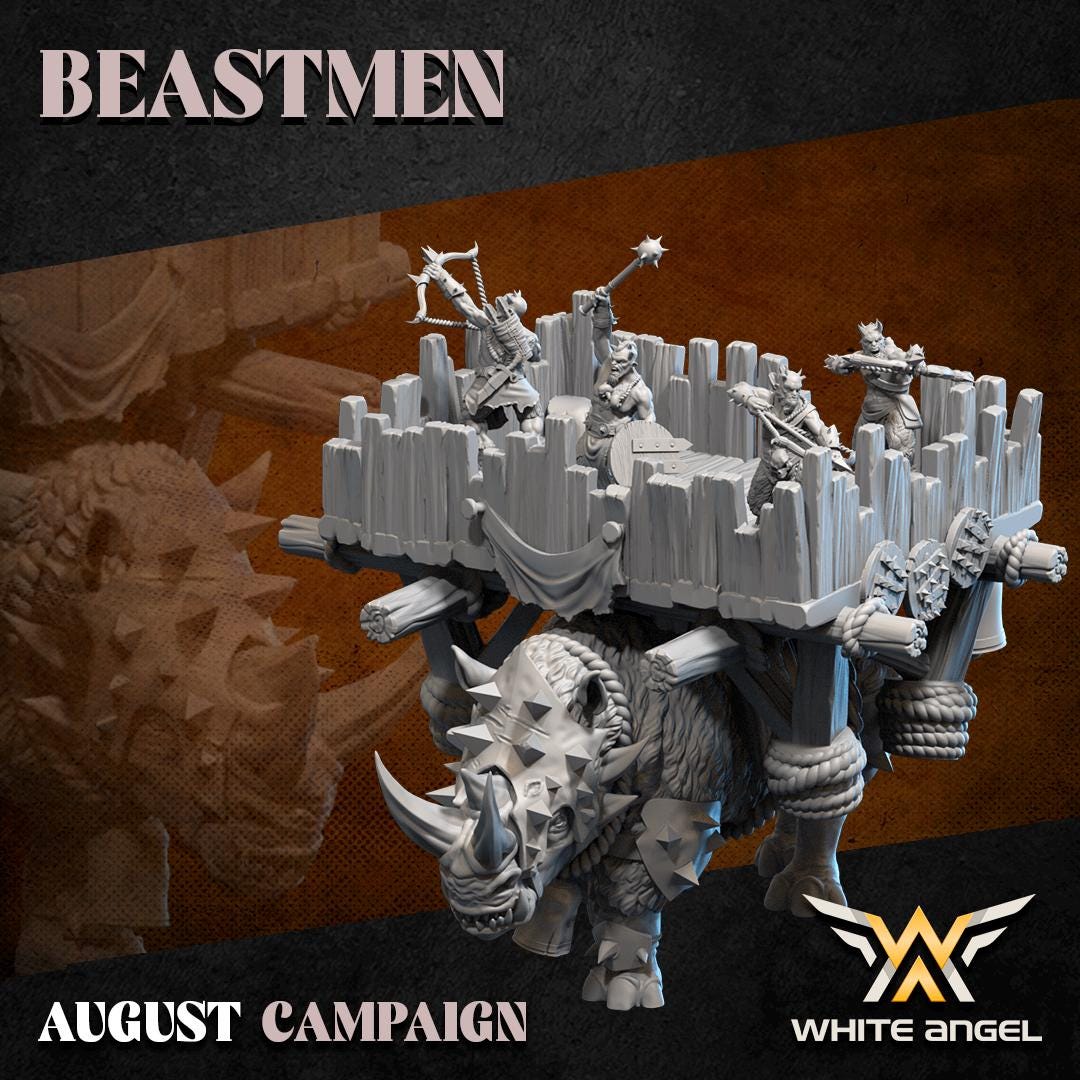 Beastmen Siege Rhino - War Beast and Crew